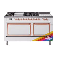 ILVE Nostalgie II Noblesse 60 inch Dual Fuel Range 7 Sealed Burners + Griddle + French Top Solid Door - UN60FSQNMP