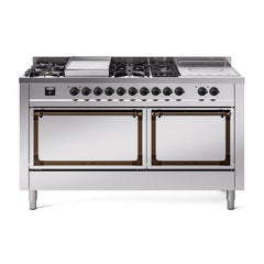 ILVE Nostalgie II Noblesse 60 inch Dual Fuel Range 7 Sealed Burners + Griddle + French Top Solid Door - UN60FSQNMP