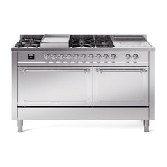 ILVE Nostalgie II Noblesse 60 inch Dual Fuel Range 7 Sealed Burners + Griddle + French Top Solid Door - UN60FSQNMP