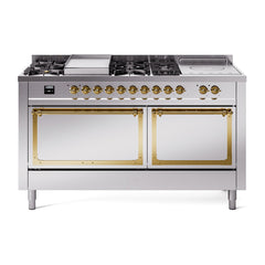 ILVE Nostalgie II Noblesse 60 inch Dual Fuel Range 7 Sealed Burners + Griddle + French Top Solid Door - UN60FSQNMP