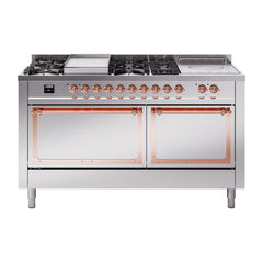 ILVE Nostalgie II Noblesse 60 inch Dual Fuel Range 7 Sealed Burners + Griddle + French Top Solid Door - UN60FSQNMP