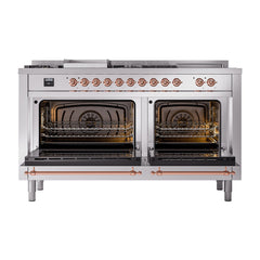 ILVE Nostalgie II Noblesse 60 inch Dual Fuel Range 7 Sealed Burners + Griddle + French Top Solid Door - UN60FSQNMP
