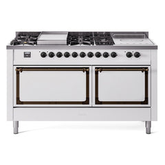 ILVE Nostalgie II Noblesse 60 inch Dual Fuel Range 7 Sealed Burners + Griddle + French Top Solid Door - UN60FSQNMP