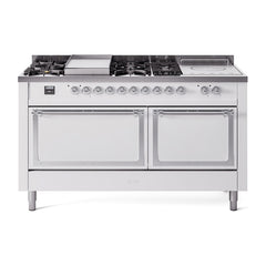 ILVE Nostalgie II Noblesse 60 inch Dual Fuel Range 7 Sealed Burners + Griddle + French Top Solid Door - UN60FSQNMP