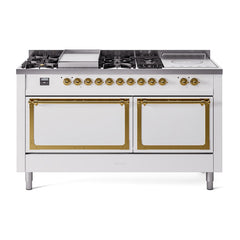 ILVE Nostalgie II Noblesse 60 inch Dual Fuel Range 7 Sealed Burners + Griddle + French Top Solid Door - UN60FSQNMP