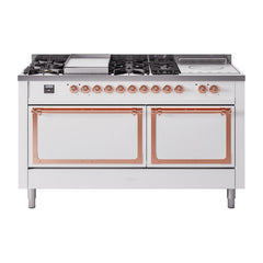 ILVE Nostalgie II Noblesse 60 inch Dual Fuel Range 7 Sealed Burners + Griddle + French Top Solid Door - UN60FSQNMP