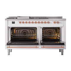 ILVE Nostalgie II Noblesse 60 inch Dual Fuel Range 7 Sealed Burners + Griddle + French Top Solid Door - UN60FSQNMP