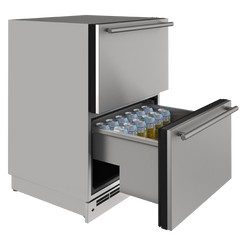 U-Line 24-Inch Outdoor Refrigerator Drawers – Dual Stainless Steel Undercounter Fridge with Convection Cooling, LED Lighting & Digital Controls   - UODR124-SS61A