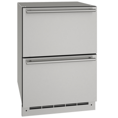 U-Line 24-Inch Outdoor Refrigerator Drawers – Dual Stainless Steel Undercounter Fridge with Convection Cooling, LED Lighting & Digital Controls   - UODR124-SS61A