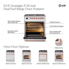 ILVE  Nostalgie II 30 inch Dual Fuel Range with 5 Burners Triple Glass Door - UP30NMP