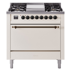 ILVE Nostalgie II 36" Dual Fuel Range with 6 Burners and Griddle Solid Door - UP36FQNMP