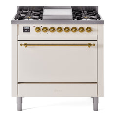 ILVE Nostalgie II 36" Dual Fuel Range with 6 Burners and Griddle Solid Door - UP36FQNMP