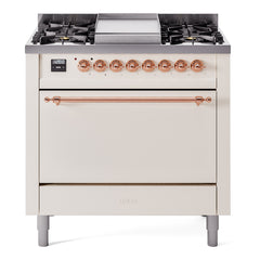 ILVE Nostalgie II 36" Dual Fuel Range with 6 Burners and Griddle Solid Door - UP36FQNMP
