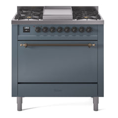 ILVE Nostalgie II 36" Dual Fuel Range with 6 Burners and Griddle Solid Door - UP36FQNMP