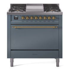 ILVE Nostalgie II 36" Dual Fuel Range with 6 Burners and Griddle Solid Door - UP36FQNMP