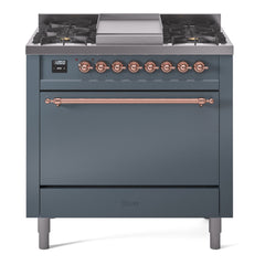 ILVE Nostalgie II 36" Dual Fuel Range with 6 Burners and Griddle Solid Door - UP36FQNMP