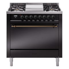 ILVE Nostalgie II 36" Dual Fuel Range with 6 Burners and Griddle Solid Door - UP36FQNMP
