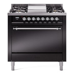 ILVE Nostalgie II 36" Dual Fuel Range with 6 Burners and Griddle Solid Door - UP36FQNMP