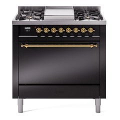 ILVE Nostalgie II 36" Dual Fuel Range with 6 Burners and Griddle Solid Door - UP36FQNMP