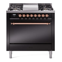 ILVE Nostalgie II 36" Dual Fuel Range with 6 Burners and Griddle Solid Door - UP36FQNMP