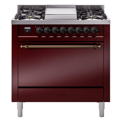 ILVE Nostalgie II 36" Dual Fuel Range with 6 Burners and Griddle Solid Door - UP36FQNMP