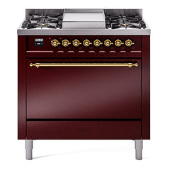 ILVE Nostalgie II 36" Dual Fuel Range with 6 Burners and Griddle Solid Door - UP36FQNMP