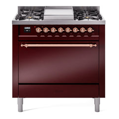 ILVE Nostalgie II 36" Dual Fuel Range with 6 Burners and Griddle Solid Door - UP36FQNMP