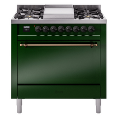 ILVE Nostalgie II 36" Dual Fuel Range with 6 Burners and Griddle Solid Door - UP36FQNMP