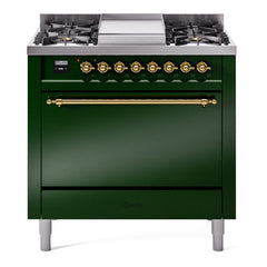 ILVE Nostalgie II 36" Dual Fuel Range with 6 Burners and Griddle Solid Door - UP36FQNMP