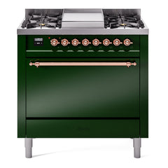ILVE Nostalgie II 36" Dual Fuel Range with 6 Burners and Griddle Solid Door - UP36FQNMP