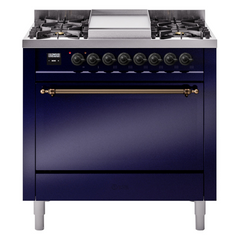 ILVE Nostalgie II 36" Dual Fuel Range with 6 Burners and Griddle Solid Door - UP36FQNMP