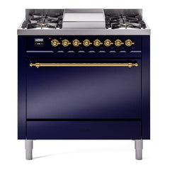 ILVE Nostalgie II 36" Dual Fuel Range with 6 Burners and Griddle Solid Door - UP36FQNMP