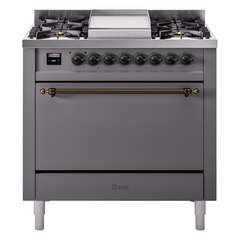 ILVE Nostalgie II 36" Dual Fuel Range with 6 Burners and Griddle Solid Door - UP36FQNMP