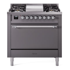ILVE Nostalgie II 36" Dual Fuel Range with 6 Burners and Griddle Solid Door - UP36FQNMP