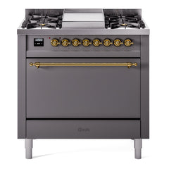 ILVE Nostalgie II 36" Dual Fuel Range with 6 Burners and Griddle Solid Door - UP36FQNMP