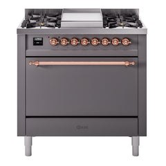 ILVE Nostalgie II 36" Dual Fuel Range with 6 Burners and Griddle Solid Door - UP36FQNMP