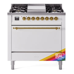 ILVE Nostalgie II 36" Dual Fuel Range with 6 Burners and Griddle Solid Door - UP36FQNMP