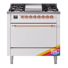 ILVE Nostalgie II 36" Dual Fuel Range with 6 Burners and Griddle Solid Door - UP36FQNMP