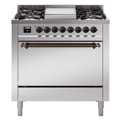 ILVE Nostalgie II 36" Dual Fuel Range with 6 Burners and Griddle Solid Door - UP36FQNMP