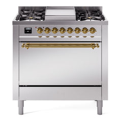 ILVE Nostalgie II 36" Dual Fuel Range with 6 Burners and Griddle Solid Door - UP36FQNMP