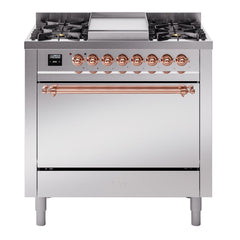 ILVE Nostalgie II 36" Dual Fuel Range with 6 Burners and Griddle Solid Door - UP36FQNMP