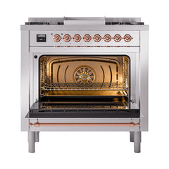 ILVE Nostalgie II 36" Dual Fuel Range with 6 Burners and Griddle Solid Door - UP36FQNMP