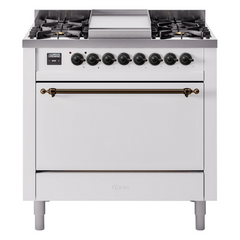 ILVE Nostalgie II 36" Dual Fuel Range with 6 Burners and Griddle Solid Door - UP36FQNMP