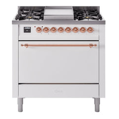 ILVE Nostalgie II 36" Dual Fuel Range with 6 Burners and Griddle Solid Door - UP36FQNMP