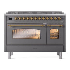 ILVE Nostalgie II 48 inch Dual Fuel Range with 8 Total Black Brass Sealed Burners, Brass Trim (Limited Edition) - UP488NMP
