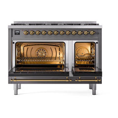 ILVE Nostalgie II 48 inch Dual Fuel Range with 8 Total Black Brass Sealed Burners, Brass Trim (Limited Edition) - UP488NMP