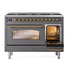 ILVE Nostalgie II 48 inch Dual Fuel Range with 8 Total Black Brass Sealed Burners, Brass Trim (Limited Edition) - UP488NMP