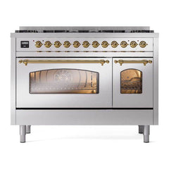 ILVE Nostalgie II 48 inch Dual Fuel Range with 8 Total Black Brass Sealed Burners, Brass Trim (Limited Edition) - UP488NMP