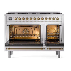 ILVE Nostalgie II 48 inch Dual Fuel Range with 8 Total Black Brass Sealed Burners, Brass Trim (Limited Edition) - UP488NMP