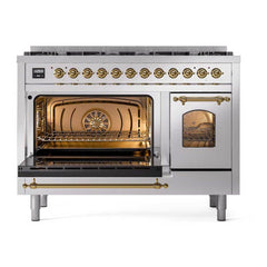 ILVE Nostalgie II 48 inch Dual Fuel Range with 8 Total Black Brass Sealed Burners, Brass Trim (Limited Edition) - UP488NMP